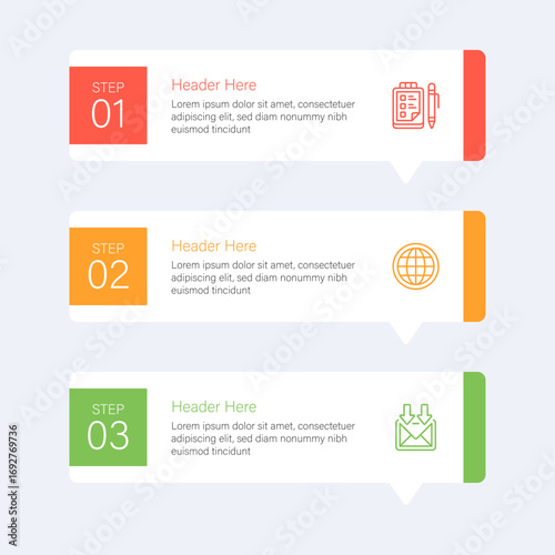 Three Step Process Infographic Template – Modern Workflow Diagram for Business, Education, and Marketing