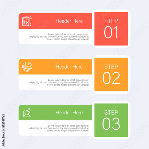 Three Step Process Infographic Template – Modern Workflow Diagram for Business, Education, and Marketing