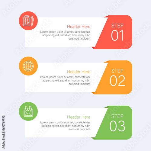 Three Step Process Infographic Template – Modern Workflow Diagram for Business, Education, and Marketing