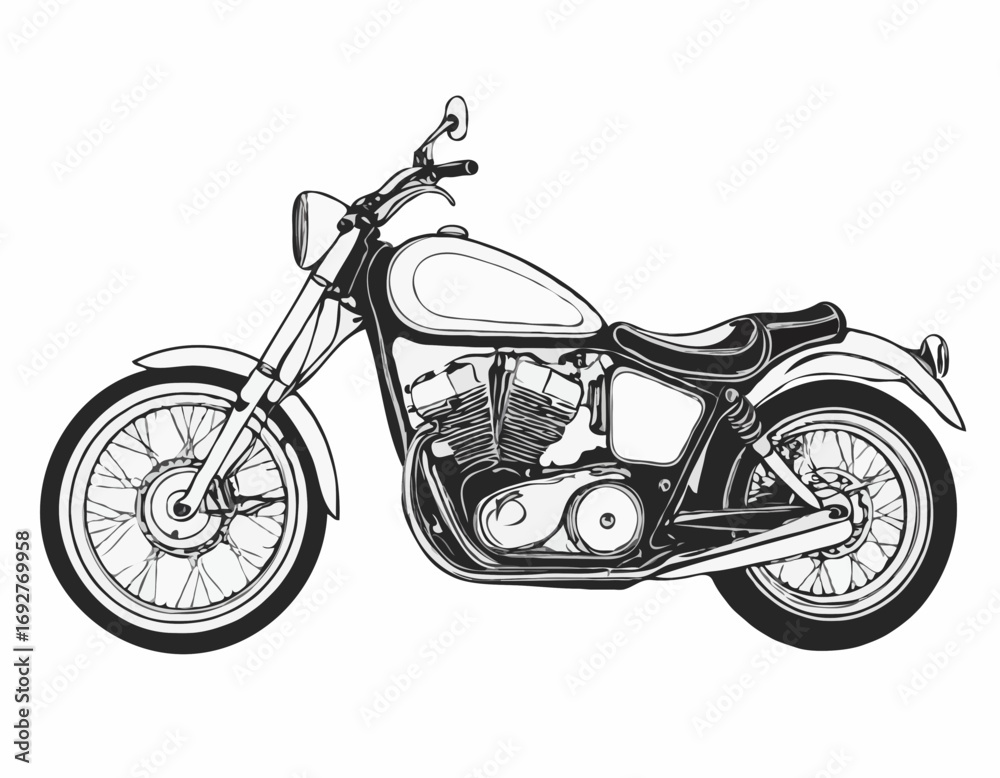 Fototapeta premium Motorcycle retro hand drawn sketch illustration Vintage transport