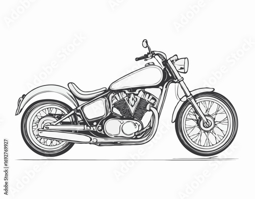 Motorcycle retro hand drawn sketch illustration Vintage transport