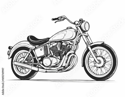 Motorcycle retro hand drawn sketch illustration Vintage transport