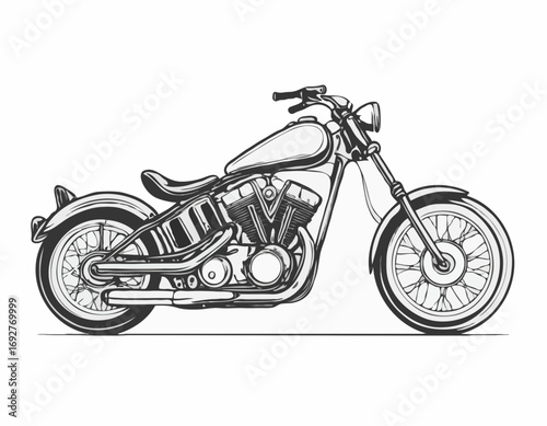 Motorcycle retro hand drawn sketch illustration Vintage transport