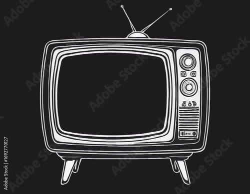 Vintage retro tv hand drawn sketch Vector illustration