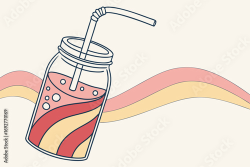 Abstract smoothie jar with straw graphic design