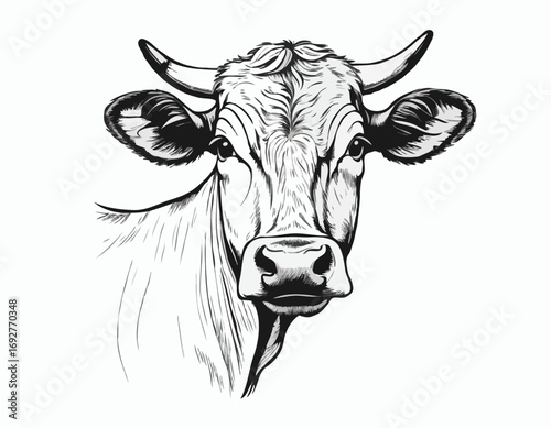 Cow portrait cow head vintage sketch hand drawn Vector illustration.