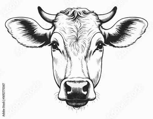 Cow portrait cow head vintage sketch hand drawn Vector illustration.