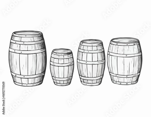 Wooden barrels hand drawn sketch Winemaking