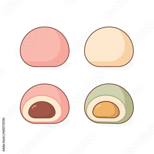 Mochi Set. Mochi. Traditional Japanese sweet soft dessert.