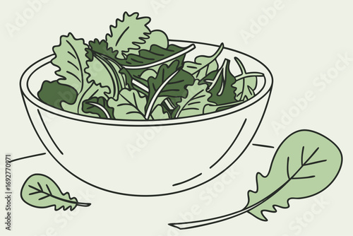 Modern salad bowl with fresh leafy greens illustration