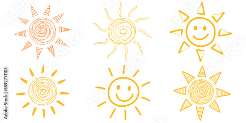 Vector doodle sun charmes — hand‑drawn sunshine symbols set for cheerful clip art and illustration