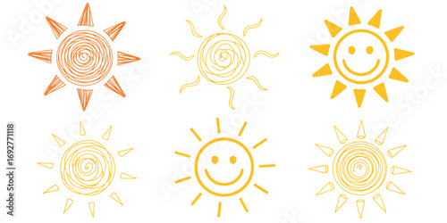 Hand‑drawn doodle sun vector set — charming clip art illustration of playful sunshine symbols for creative design