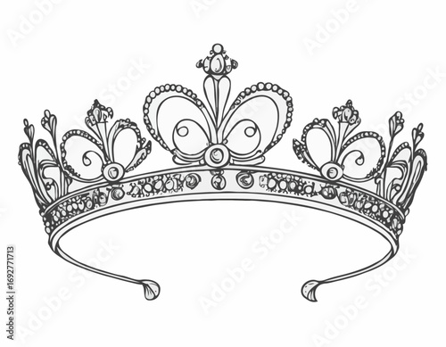 Diadem crown queen sketch hand drawn vintage Vector illustration.
