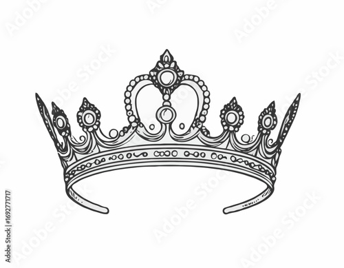 Diadem crown queen sketch hand drawn vintage Vector illustration.