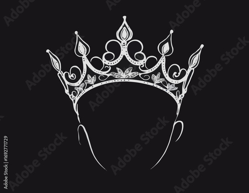 Diadem crown queen sketch hand drawn vintage Vector illustration.
