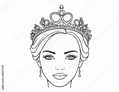 Diadem crown queen sketch hand drawn vintage Vector illustration.