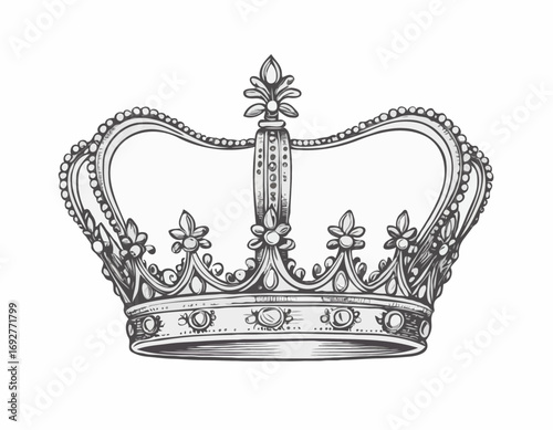 Diadem crown queen sketch hand drawn vintage Vector illustration.