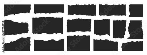 Torn paper set, rough edge frame, jagged rectangle torn paper shape