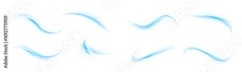 Blue wave curved lines for presentations, illustration of articles and publications on technological trends and innovations. Sports speed wavy line consists of a stream of bright rays with flash effec