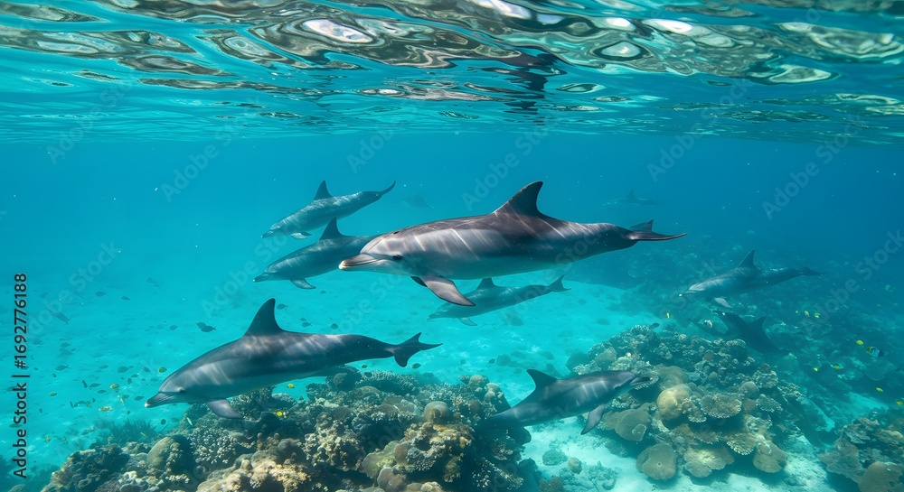 Obraz premium Dolphin underwater coral reef