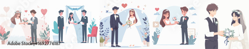 vector of young man and woman getting married
