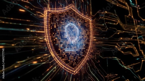 Digital Shield Security Concept with Binary Code and Circuit Board Animation