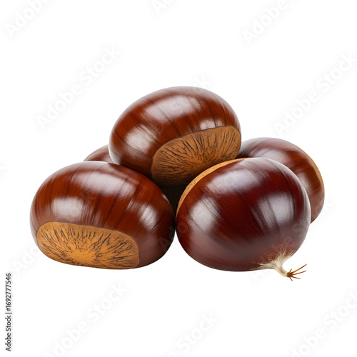 Chestnuts showing hilum scar on transparent background