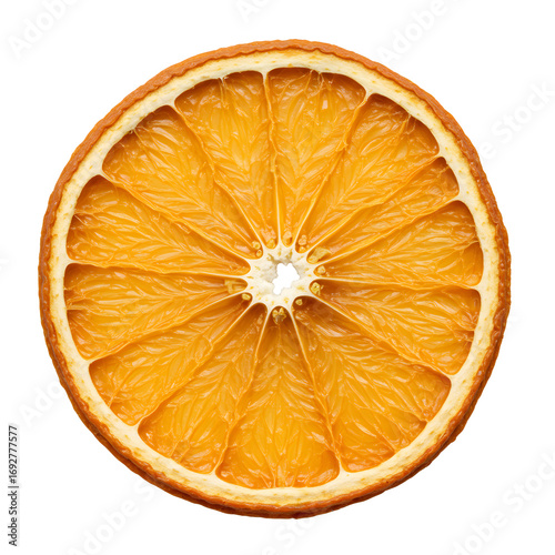 Dried orange slice isolated on transparent background: rustic autumn decoration
