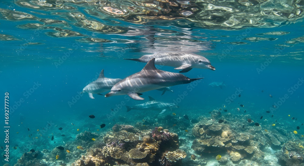 Fototapeta premium Dolphins in coral reefs
