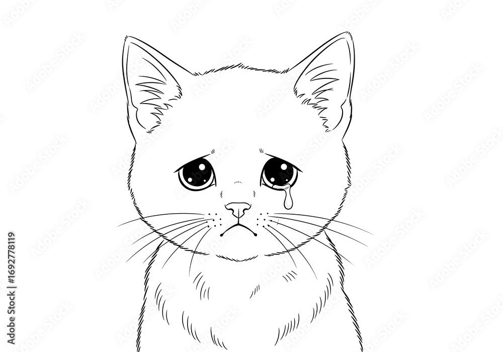 Obraz premium Sketch drawing of sad kitten with fur details