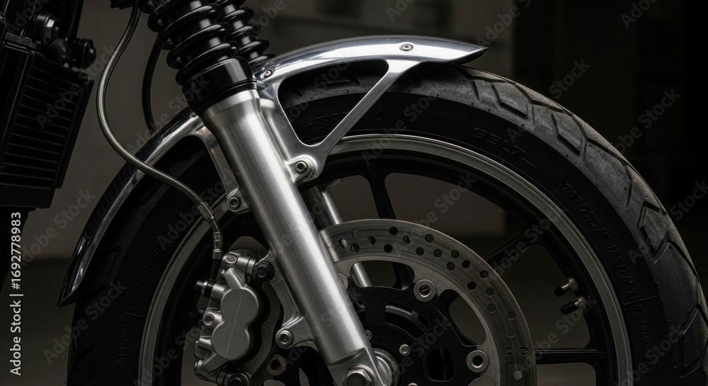 Fototapeta premium Close-up motorcycle front wheel and fender