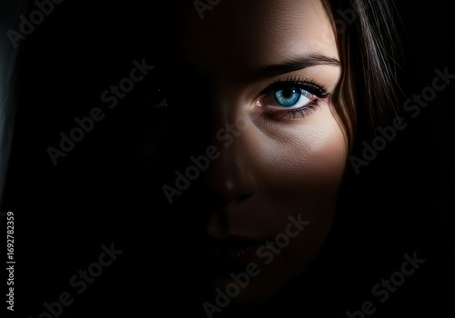 Mysterious woman face half in shadow