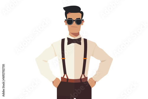 man 80 style suspenders isolated illustration