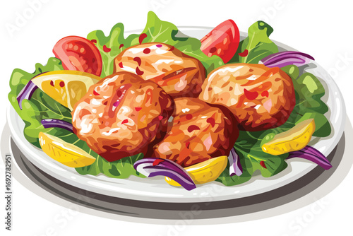 Vegan cutlet with vegetables isolated illustration