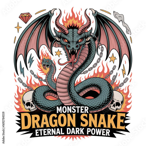 Dragon Snake Eternal Dark Power Fantasy Creature PNG Artwork