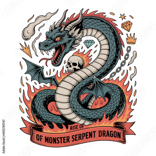 Serpent Dragon Mythical Creature Fantasy Artwork PNG Design