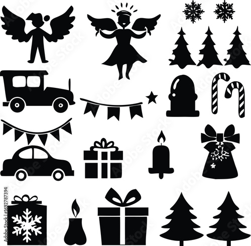 Christmas icons File, Christmas gift box icons, Christmas bells File ,Christmas Icons Sheet 