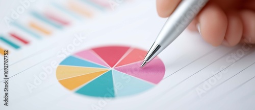 Analyzing Data: A detailed image of a pie chart, meticulously dissected and enhanced with the silver pen, visualizing the data.