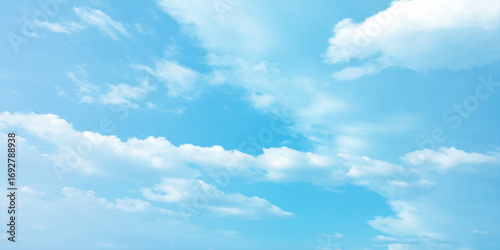 Blue clouds, sunny sunlight effect on the white fluffy clouds, rainy day, fresh natural weather background banner marketing image, surface splashed love day gift 