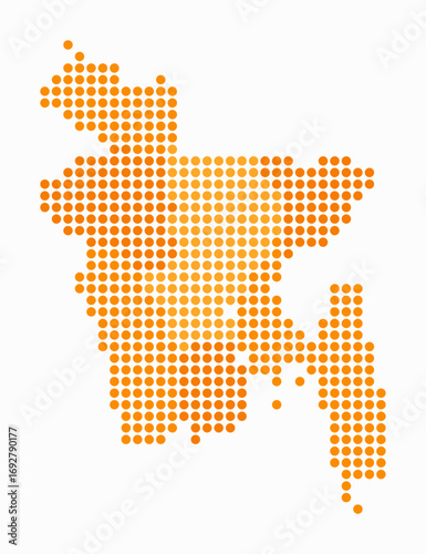 Bangladesh dotted map. Digital style map of the country on white background. Bangladesh shape with circle dots. Colored dots style. Large size circles. Vibrant vector illustration.