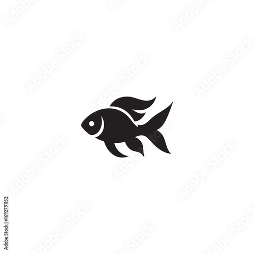 A crisp black fish silhouette centered on a pure white background, smooth contours