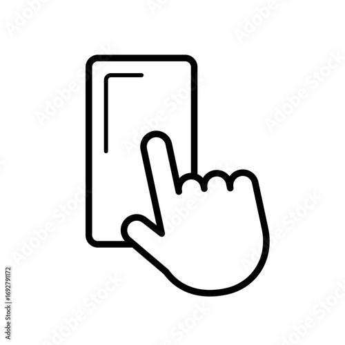 スマホをタップするアイコン　タッチ　モノクロ　素材　イラスト