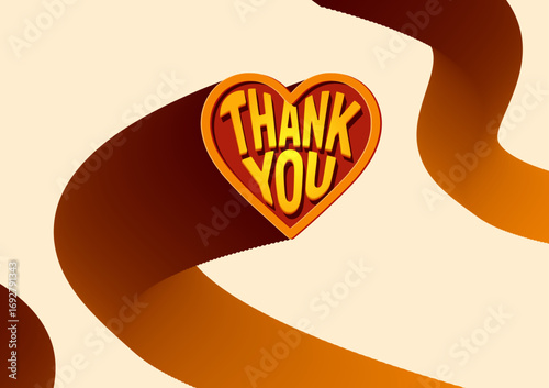 Heartfelt Gratitude: A stylized illustration of a heart-shaped emblem bearing the words THANK YOU floats on a curved path, expressing a sentiment of appreciation in a warm and inviting style.