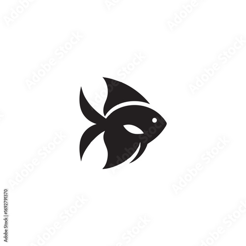 A crisp black fish silhouette centered on a pure white background, smooth contours