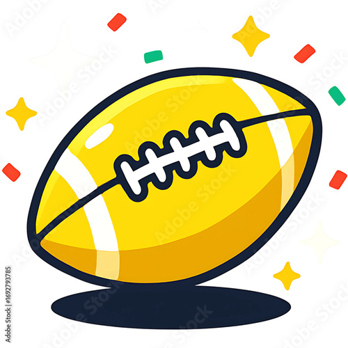 A sparkling golden football icon, a trophy for a major championship event, isolated with celebratory confetti and stars