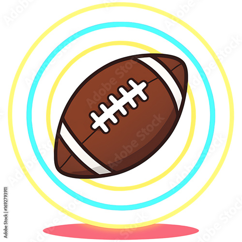 Cartoon American football illustration with dynamic glowing rings, an icon perfect for sports team logos, game day events, and athletic competition designs