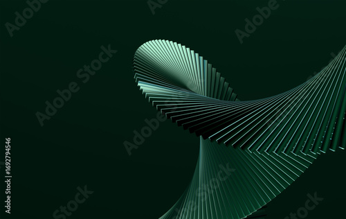 Contemporary Spiral Wire Formation with Curved Linear Elements in Teal and Emerald Tones