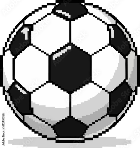 Pixelated soccer ball illustration featuring a classic black and white pattern.