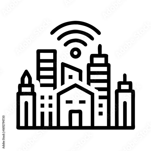 Bold Smart City Icon – Urban Skyline and Technology Vector