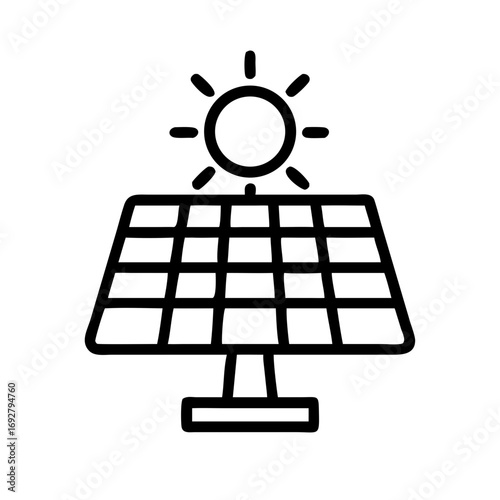 Bold Solar Panel Icon – Renewable Energy and Sun Power Vector